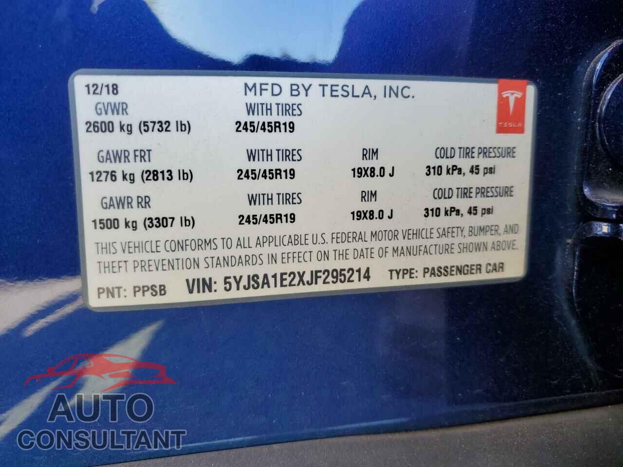 TESLA MODEL S 2018 - 5YJSA1E2XJF295214