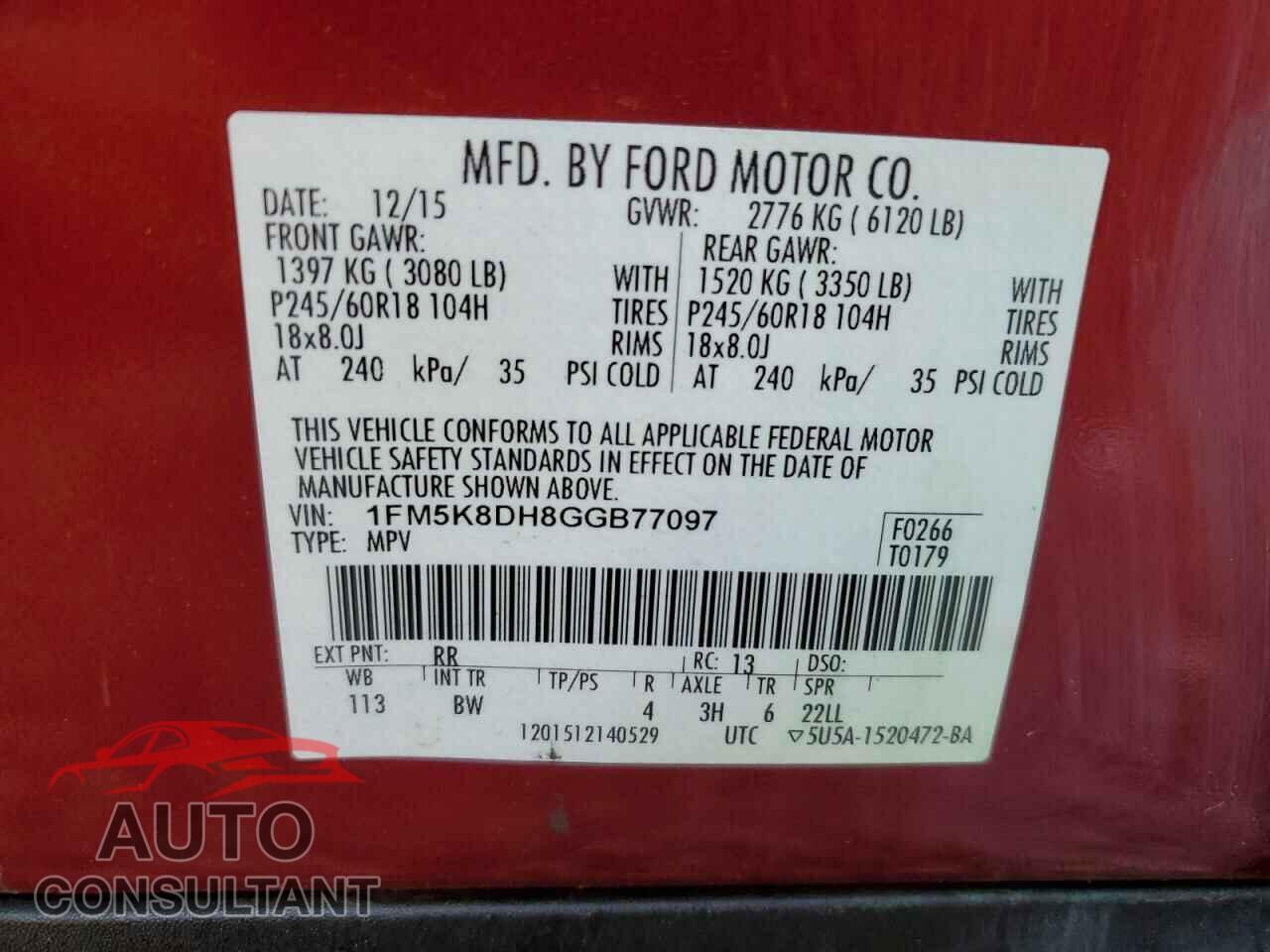 FORD EXPLORER 2016 - 1FM5K8DH8GGB77097