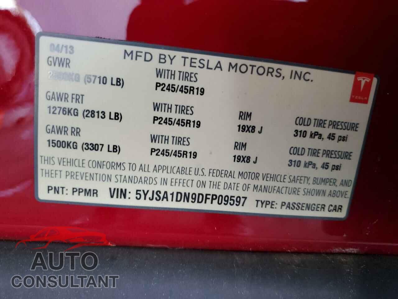 TESLA MODEL S 2013 - 5YJSA1DN9DFP09597