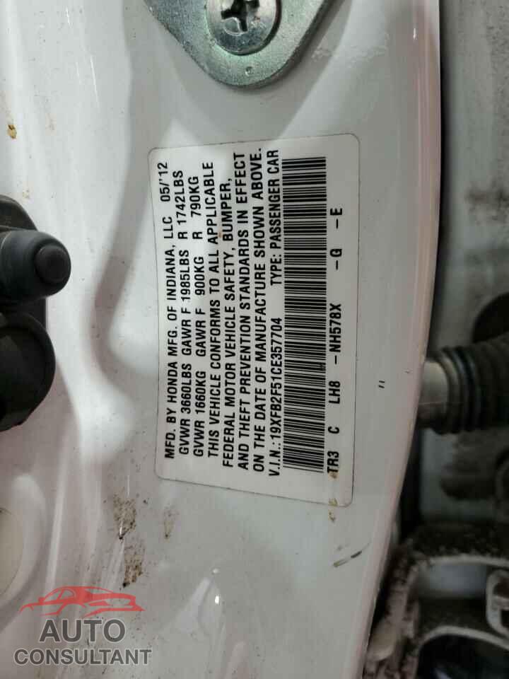 HONDA CIVIC 2012 - 19XFB2F51CE357704