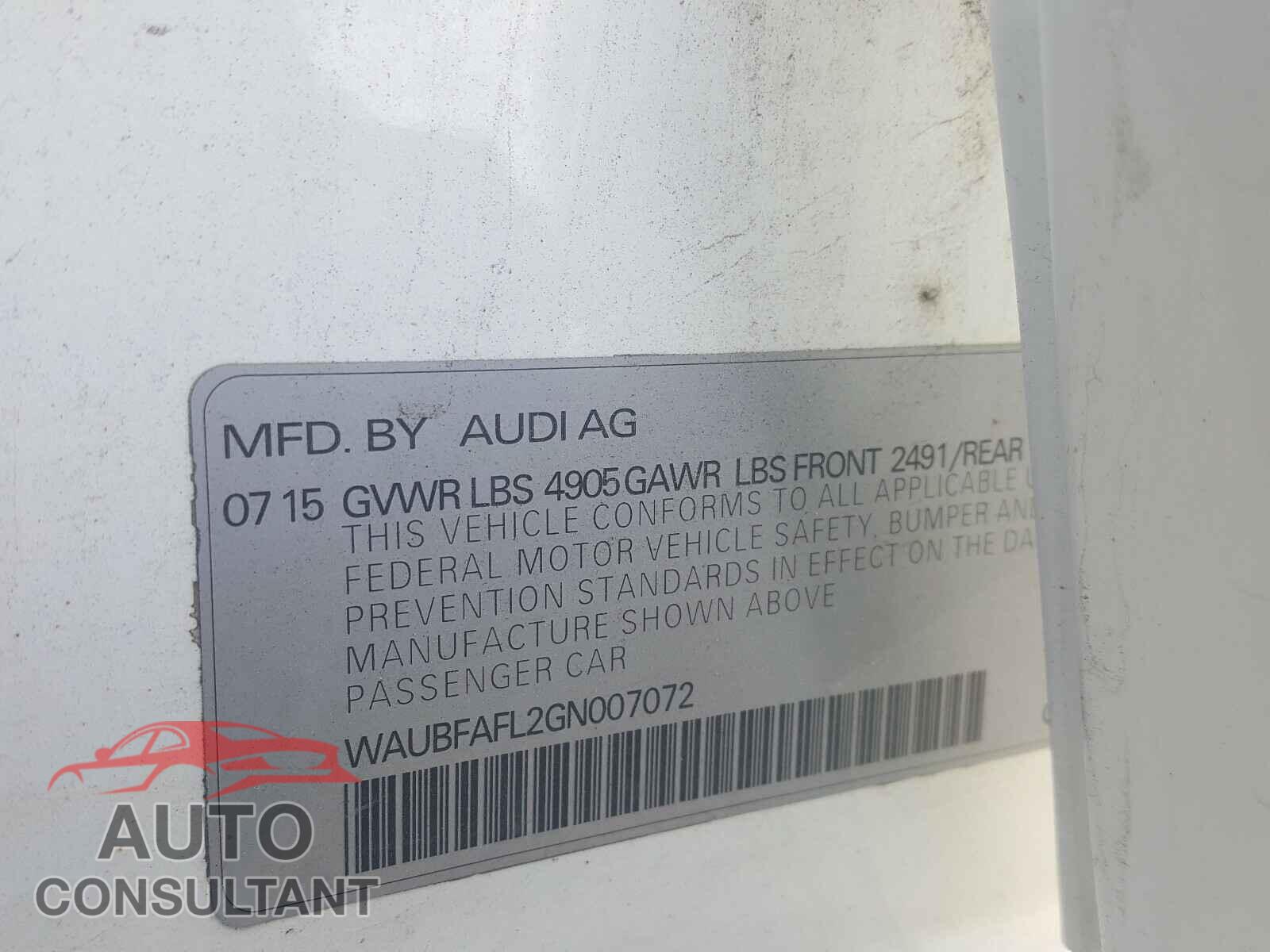 AUDI A4 2016 - WAUBFAFL2GN007072