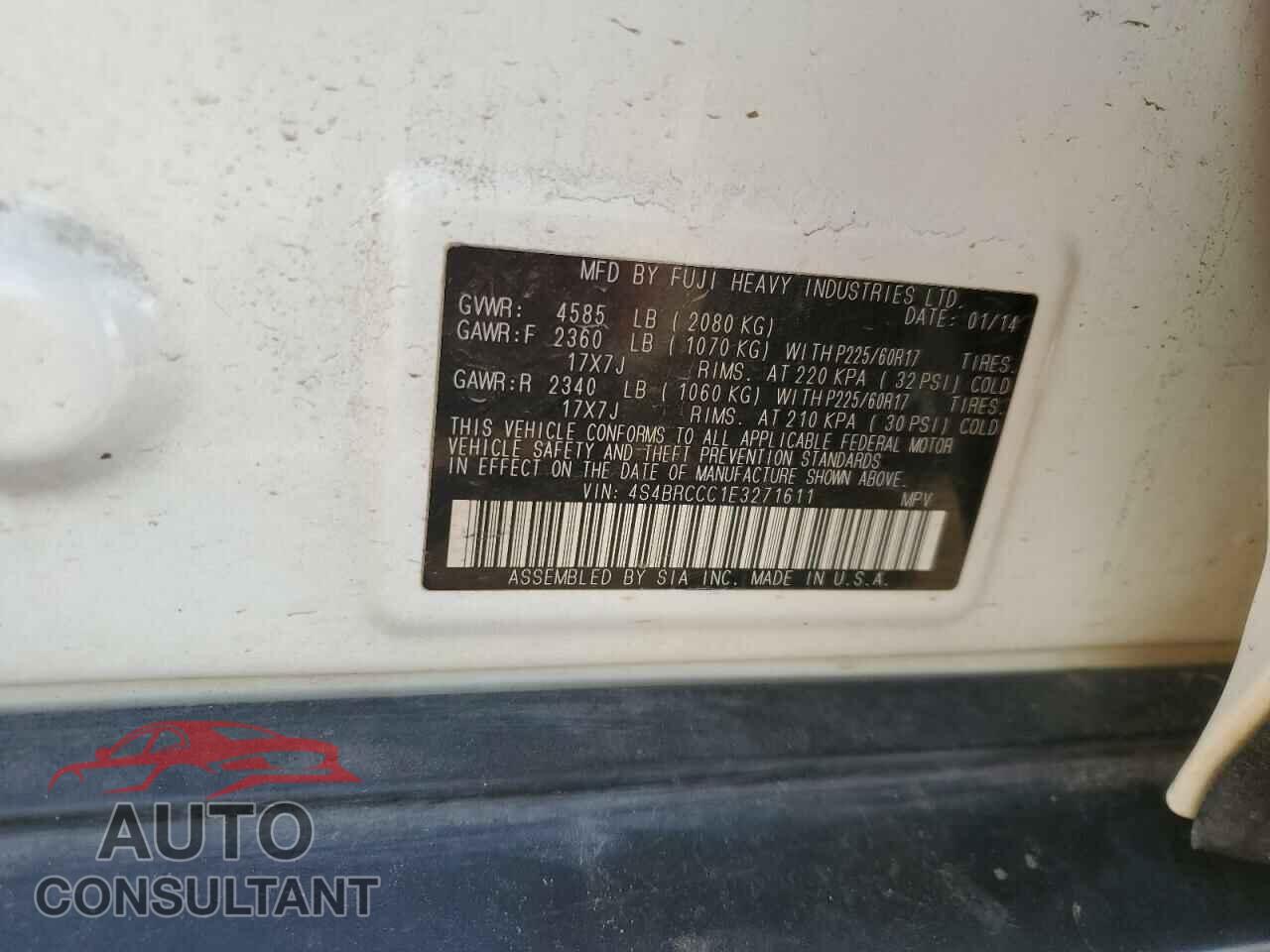 SUBARU OUTBACK 2014 - 4S4BRCCC1E3271611