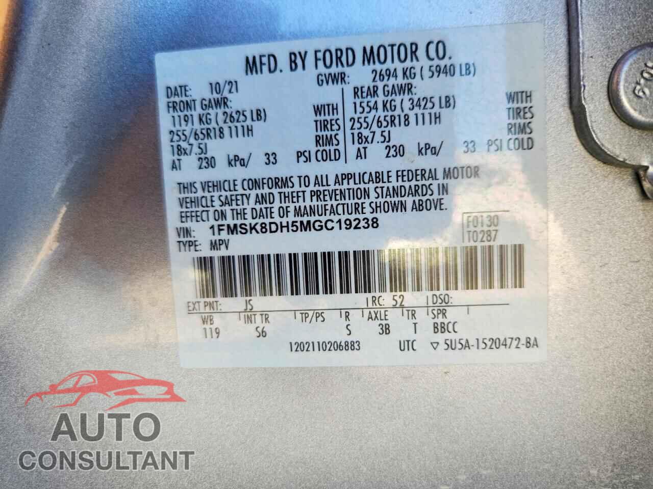 FORD EXPLORER 2021 - 1FMSK8DH5MGC19238