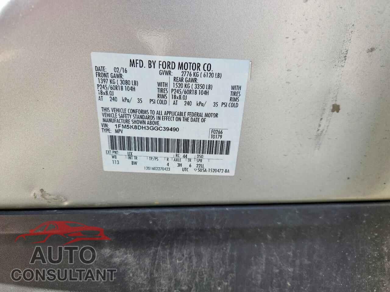 FORD EXPLORER 2016 - 1FM5K8DH3GGC39490