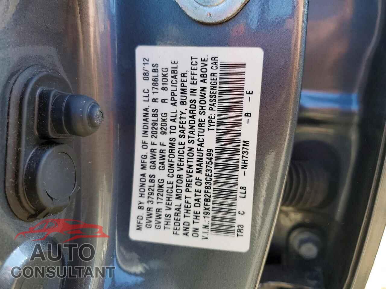 HONDA CIVIC 2012 - 19XFB2F83CE375499