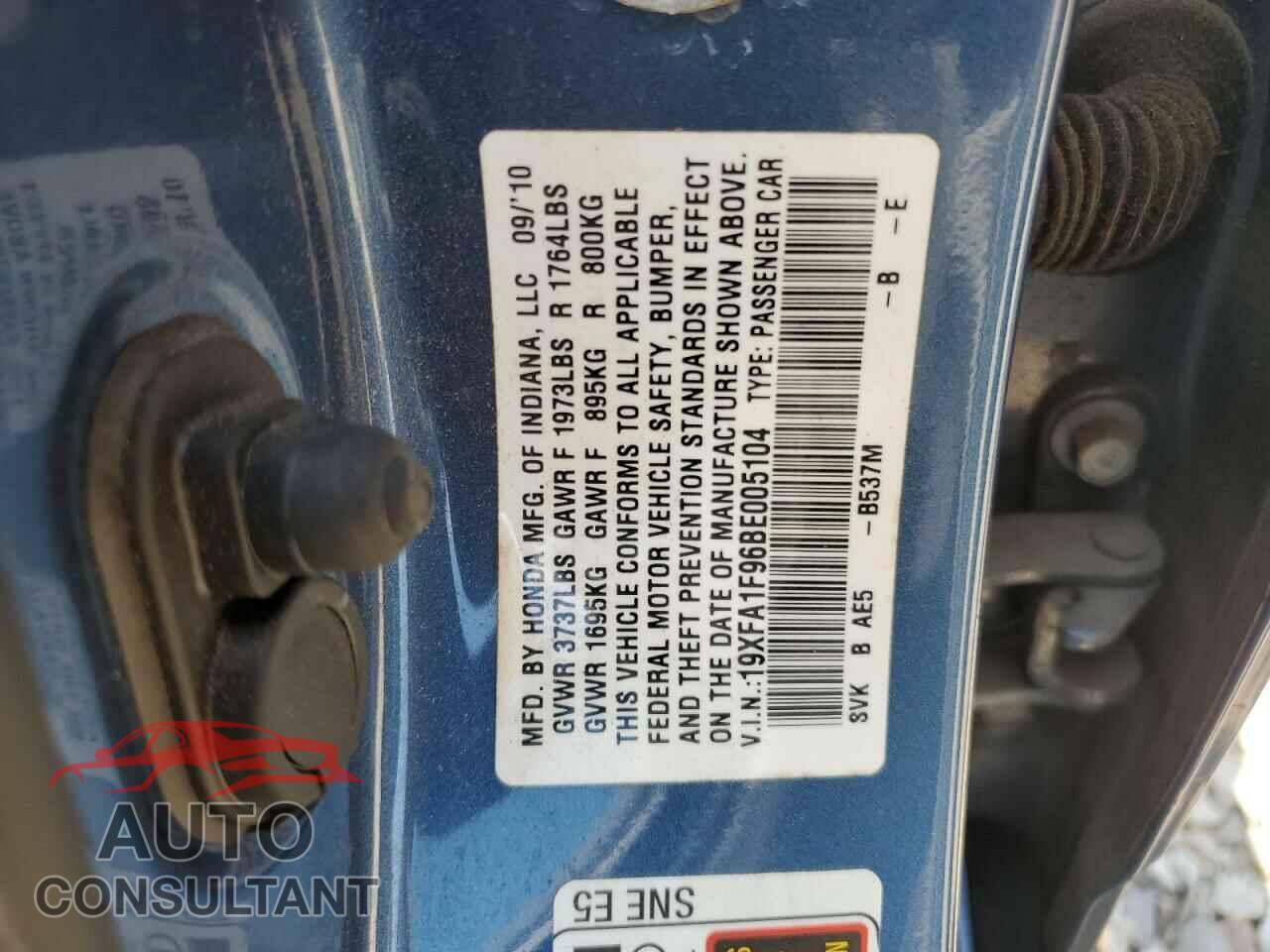 HONDA CIVIC 2011 - 19XFA1F96BE005104