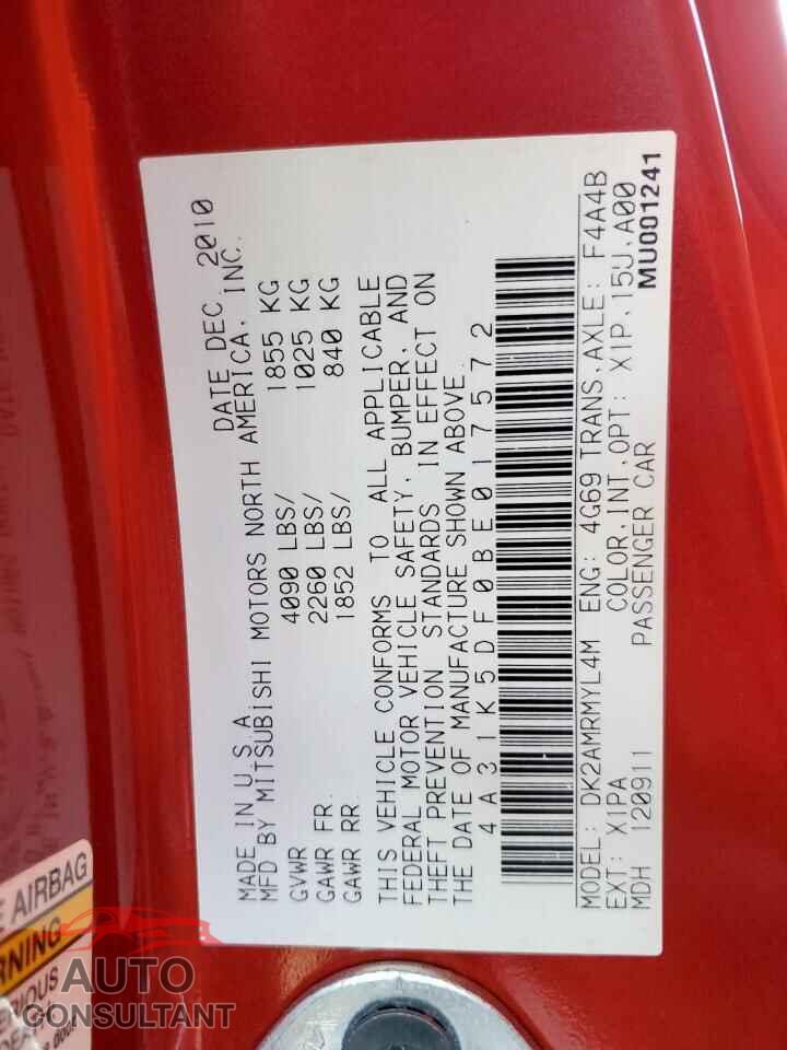 MITSUBISHI ECLIPSE 2011 - 4A31K5DF0BE017572