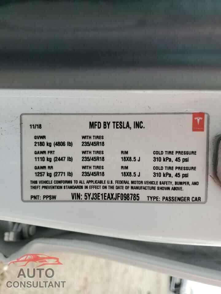 TESLA MODEL 3 2018 - 5YJ3E1EAXJF098785