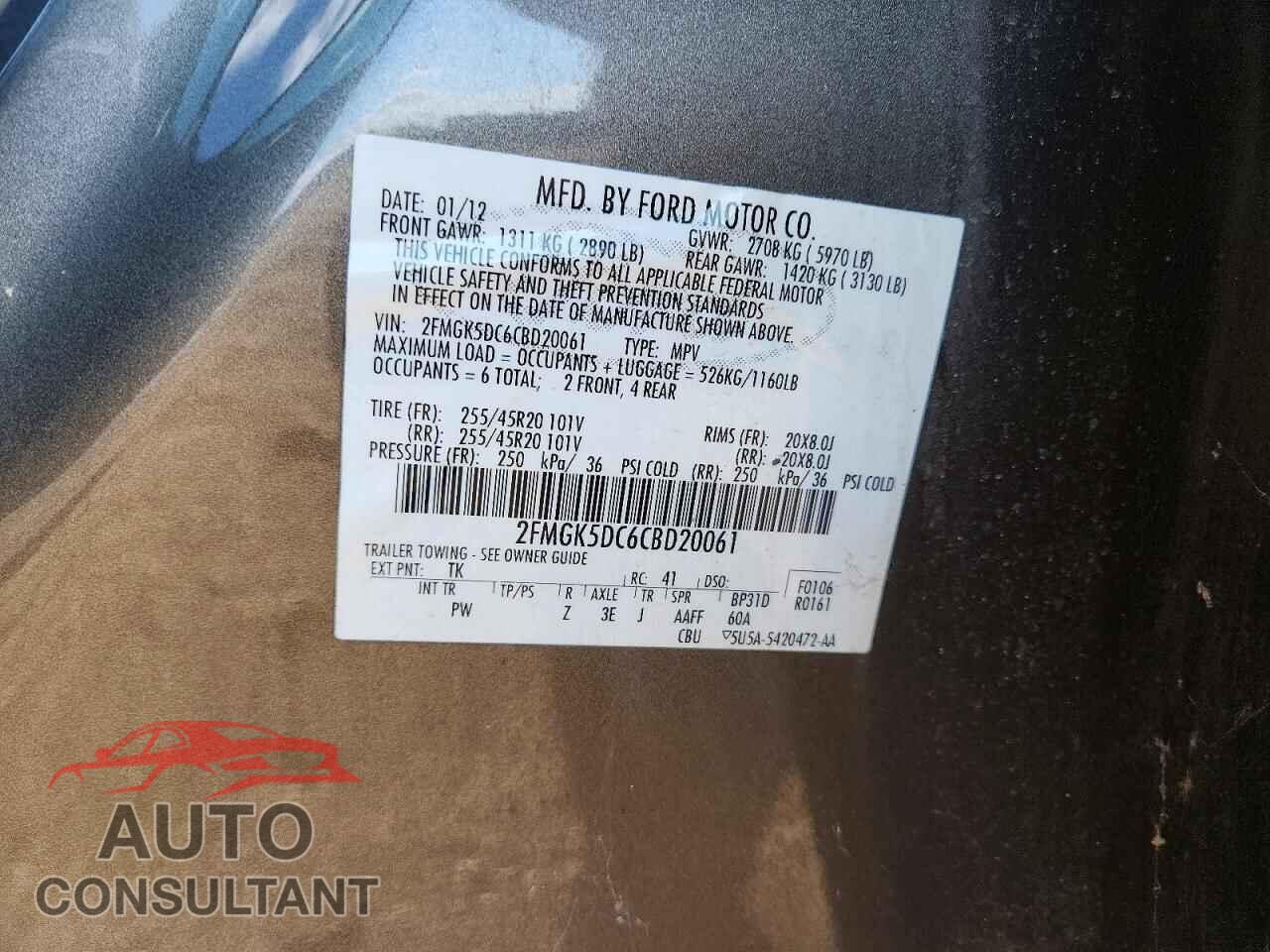 FORD FLEX 2012 - 2FMGK5DC6CBD20061