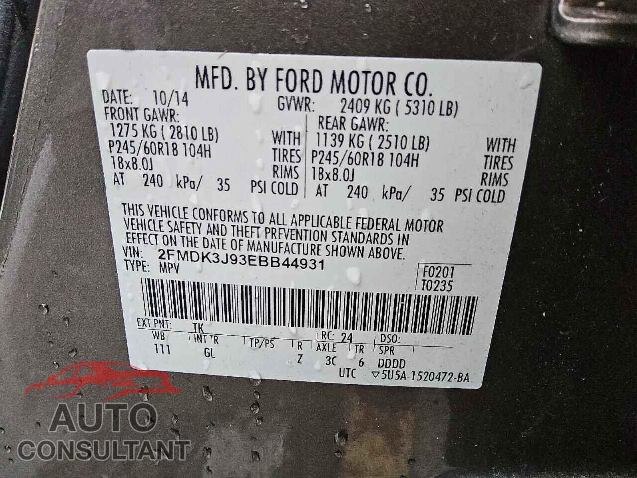 FORD EDGE 2014 - 2FMDK3J93EBB44931