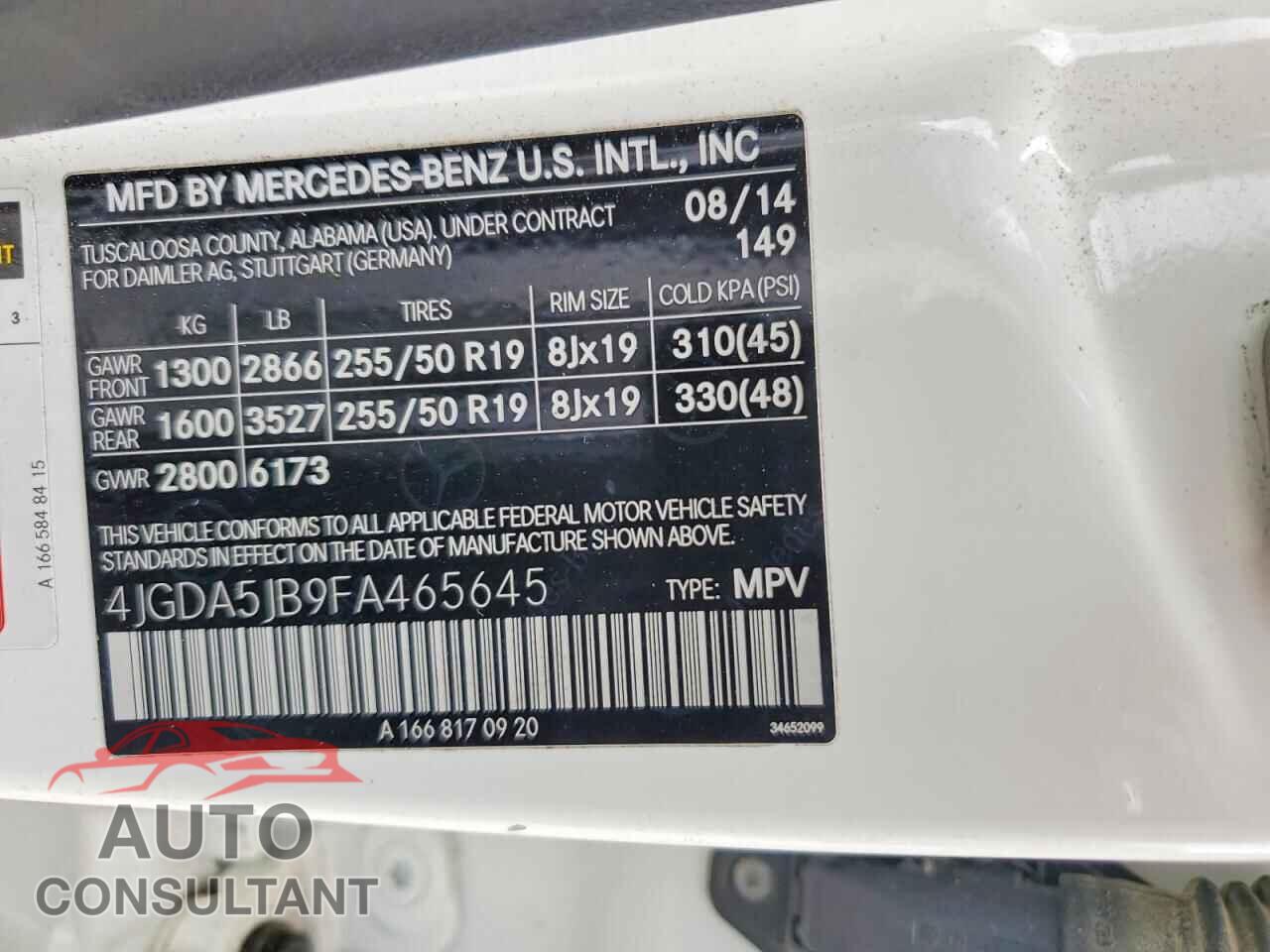 MERCEDES-BENZ M-CLASS 2015 - 4JGDA5JB9FA465645