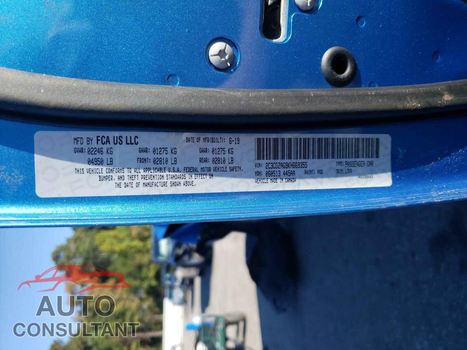 DODGE CHALLENGER 2019 - 2C3CDZAG9KH669355