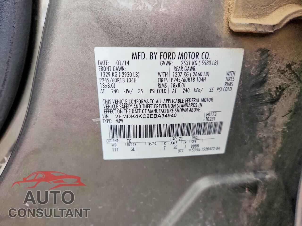FORD EDGE 2014 - 2FMDK4KC2EBA34940