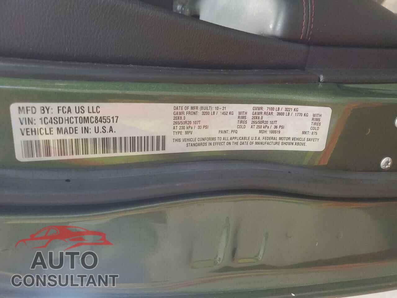 DODGE DURANGO 2021 - 1C4SDHCT0MC845517