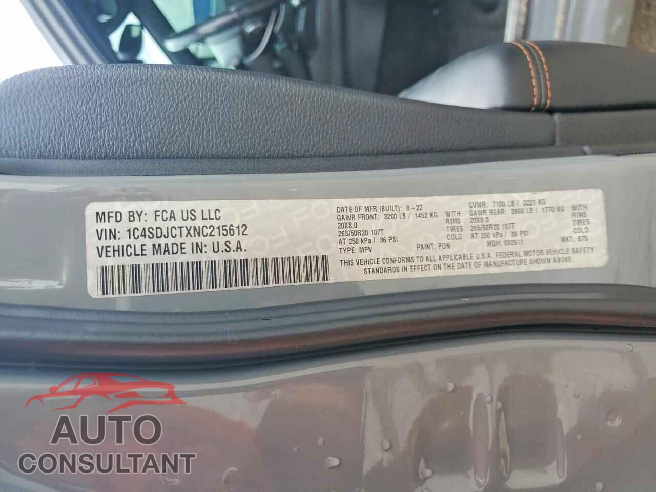 DODGE DURANGO 2022 - 1C4SDJCTXNC215612