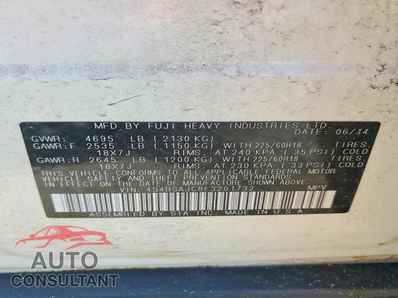 SUBARU OUTBACK 2015 - 4S4BSAJC8F3201732