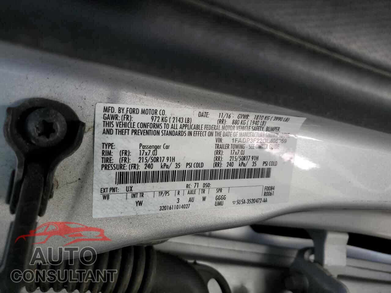 FORD FOCUS 2016 - 1FADP3F22GL405959