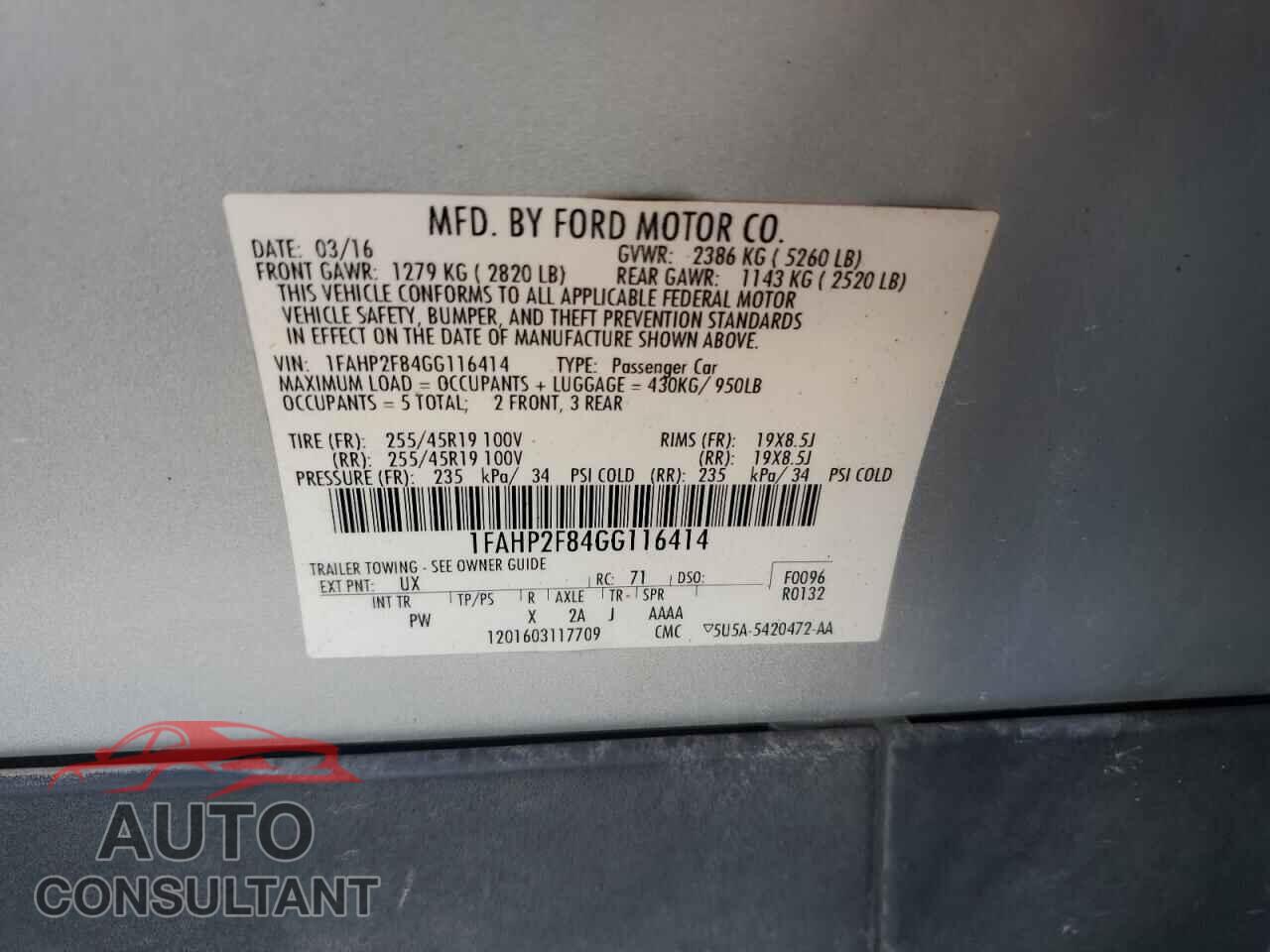FORD TAURUS 2016 - 1FAHP2F84GG116414
