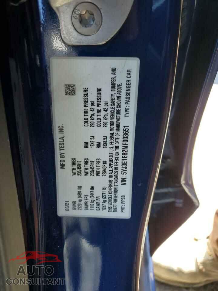 TESLA MODEL 3 2021 - 5YJ3E1EB2MF003651