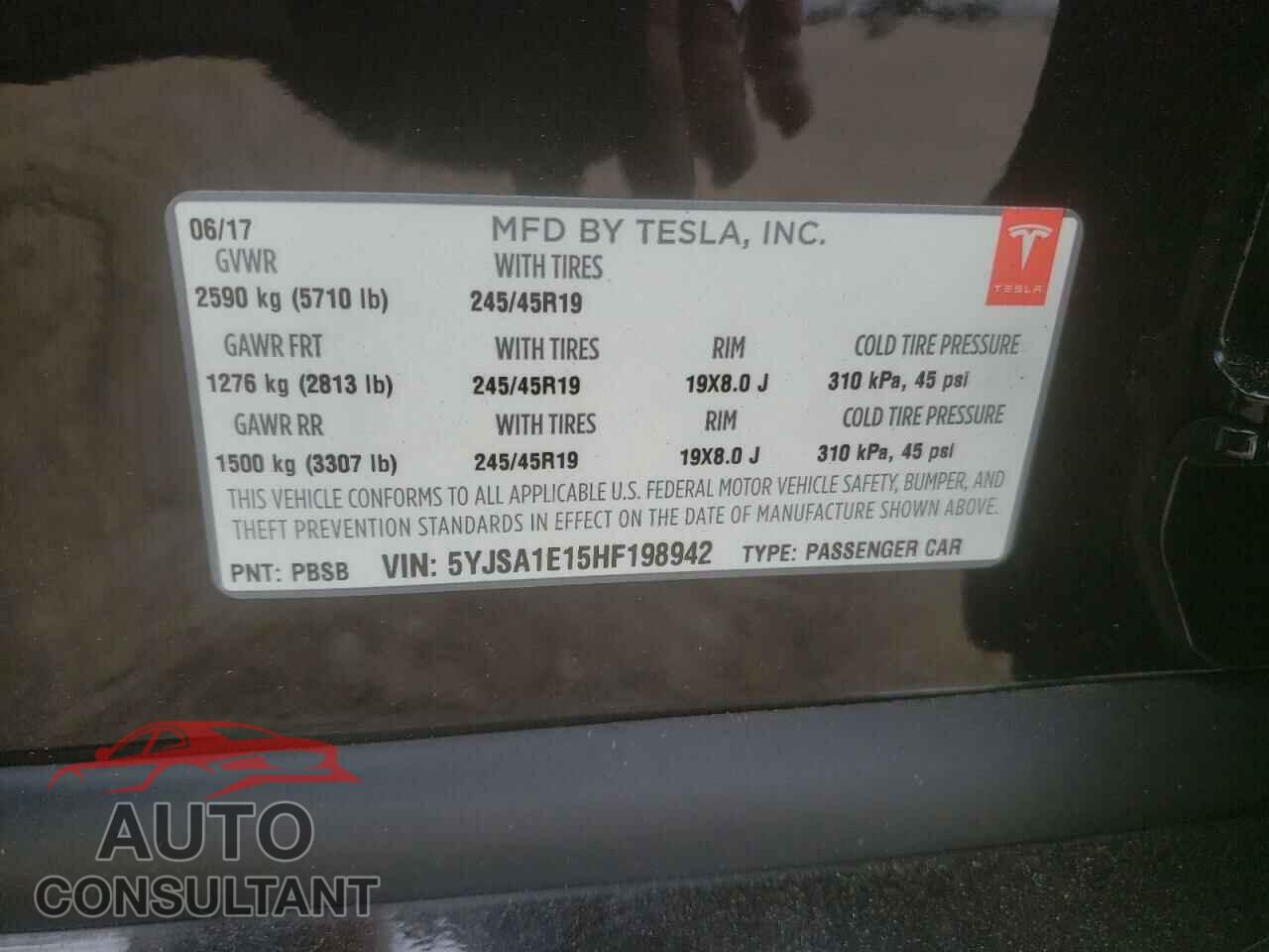 TESLA MODEL S 2017 - 5YJSA1E15HF198942