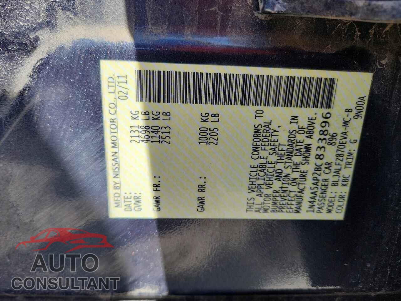 NISSAN MAXIMA 2011 - 1N4AA5AP2BC833896