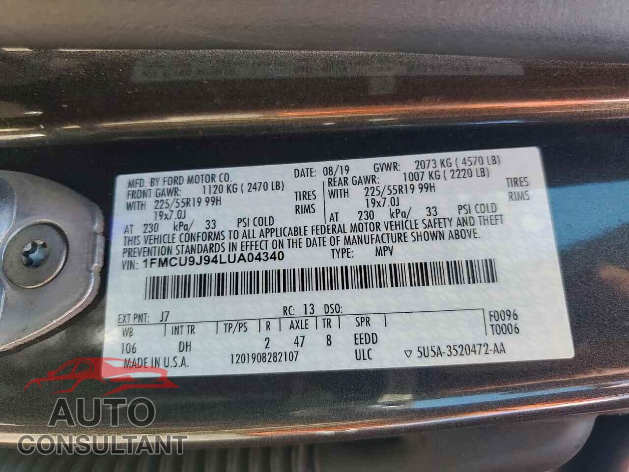 FORD ESCAPE 2020 - 1FMCU9J94LUA04340