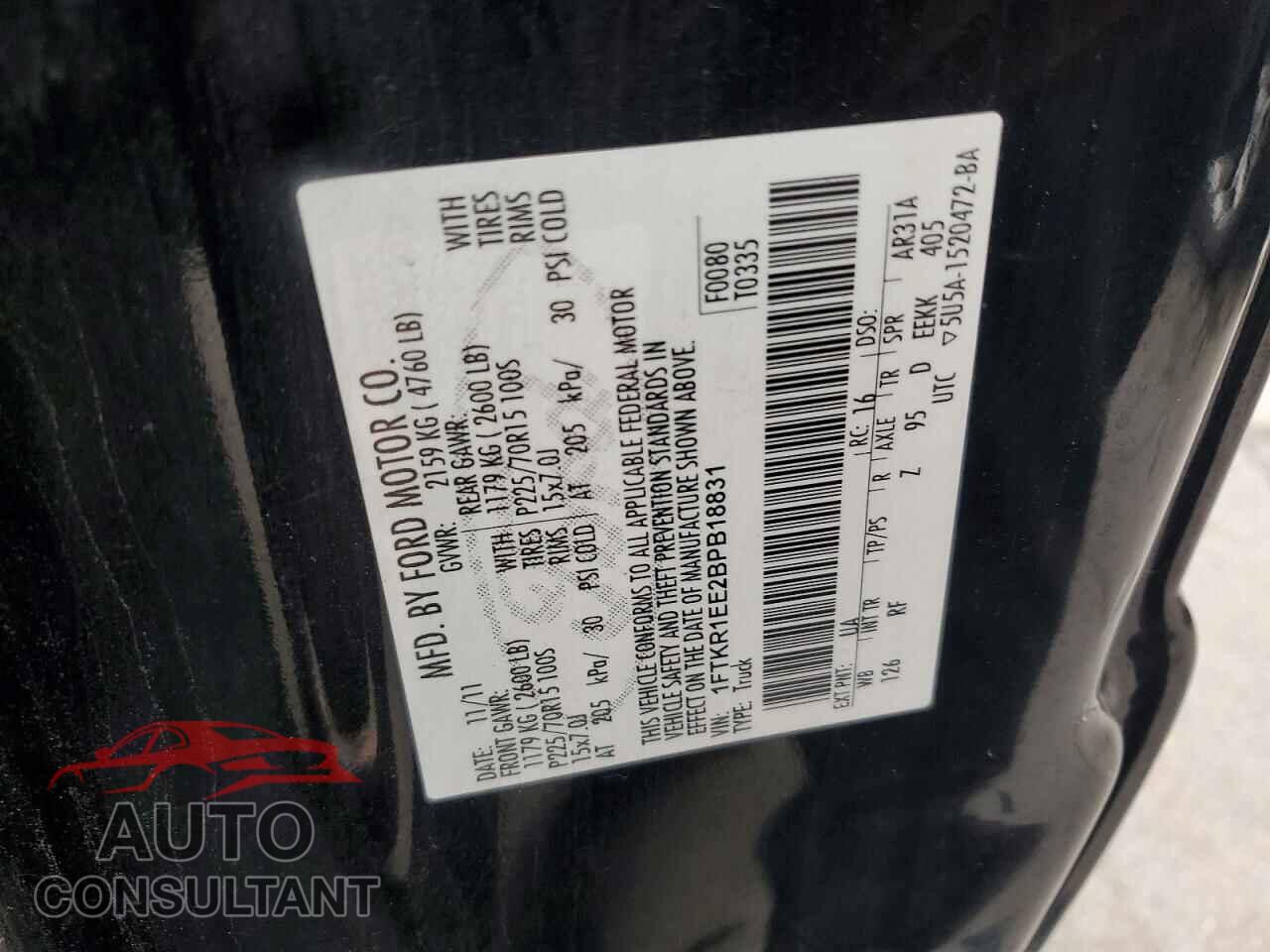 FORD RANGER 2011 - 1FTKR1EE2BPB18831