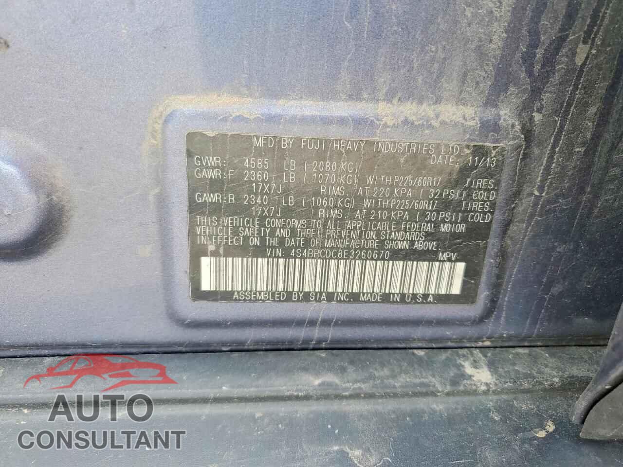 SUBARU OUTBACK 2014 - 4S4BRCDC8E3260670