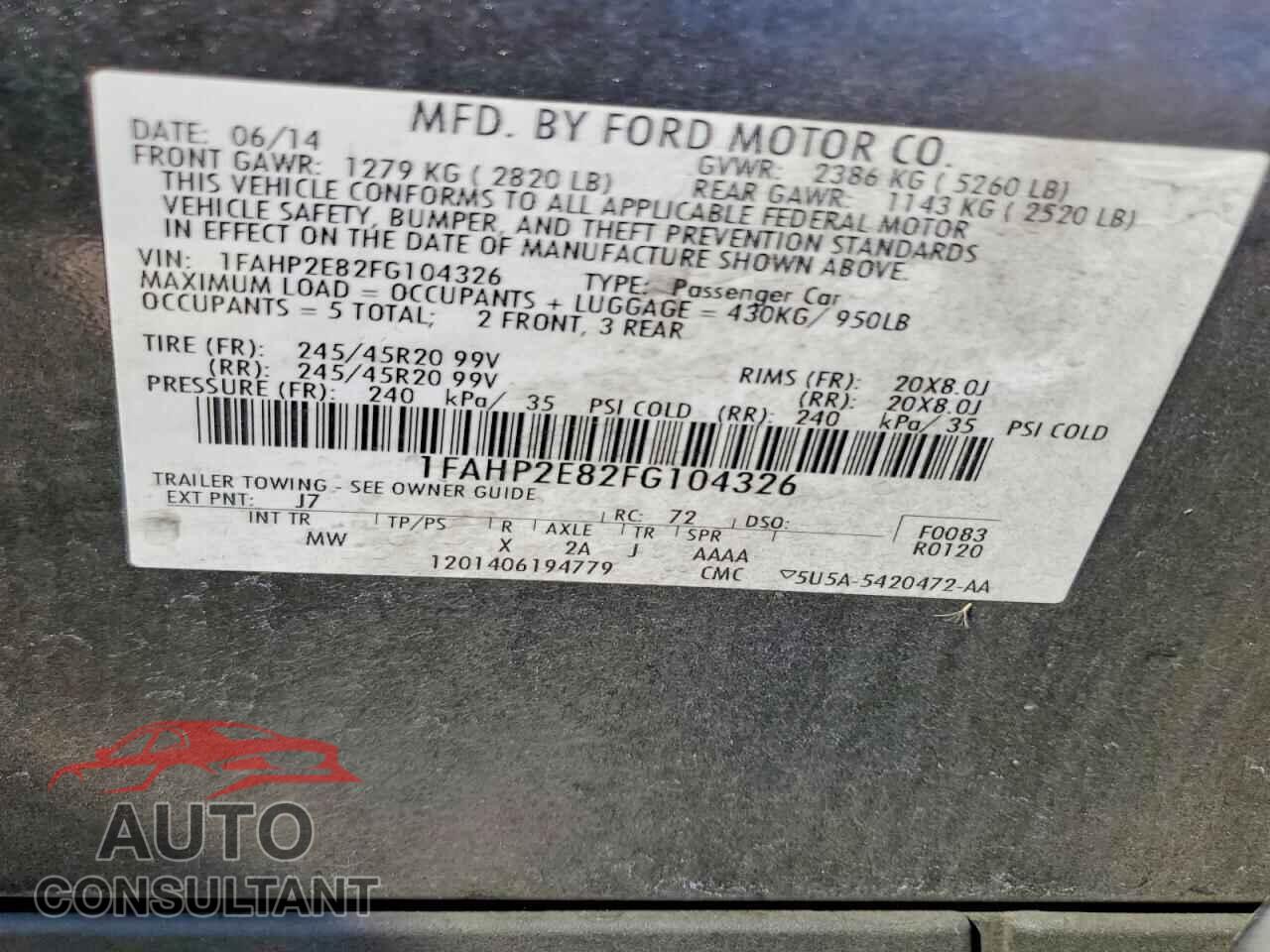 FORD TAURUS 2015 - 1FAHP2E82FG104326