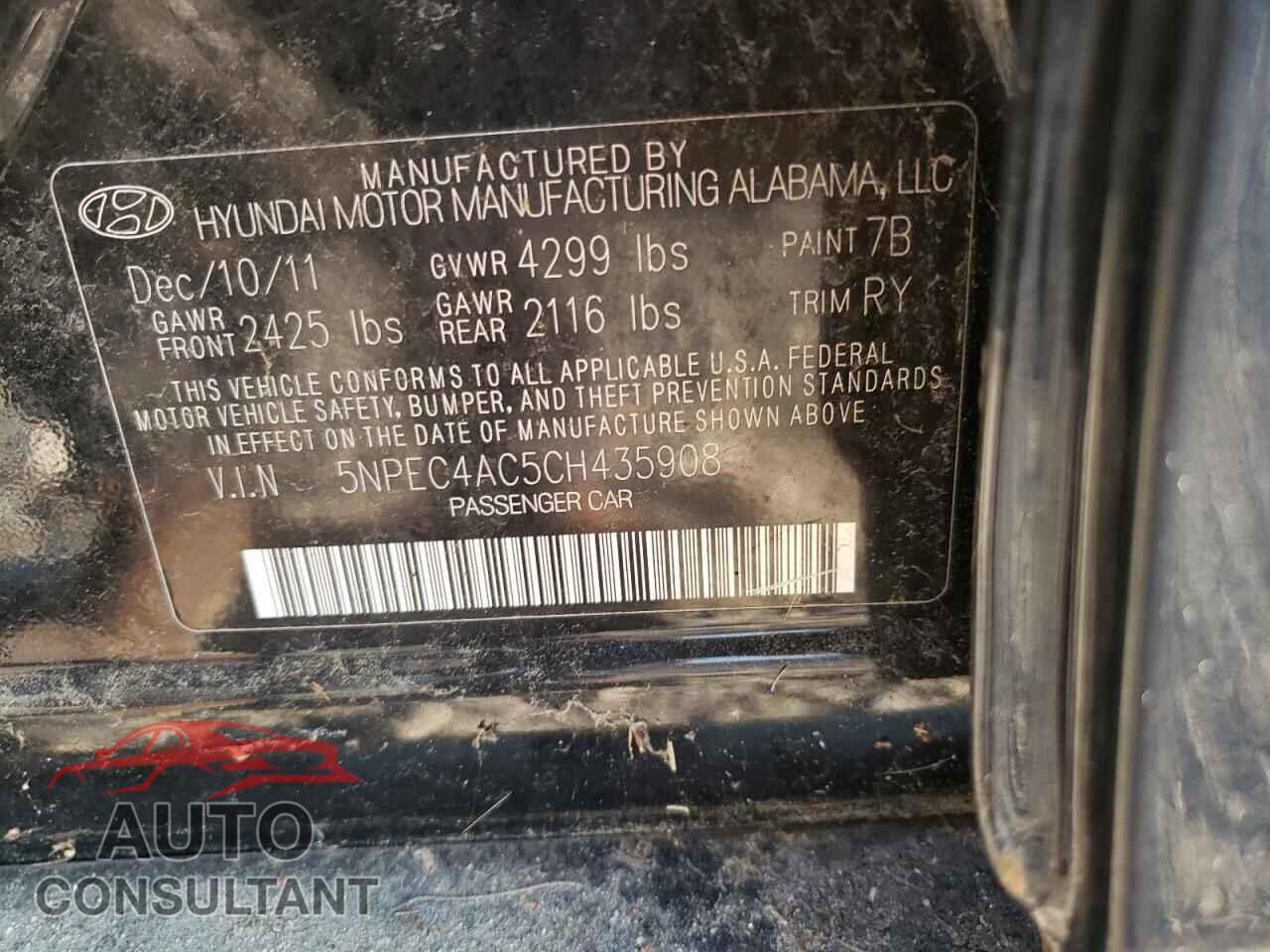 HYUNDAI SONATA 2012 - 5NPEC4AC5CH435908