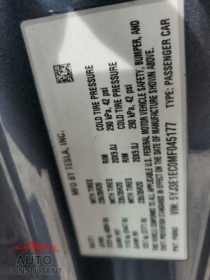 TESLA MODEL 3 2021 - 5YJ3E1EC0MF045177