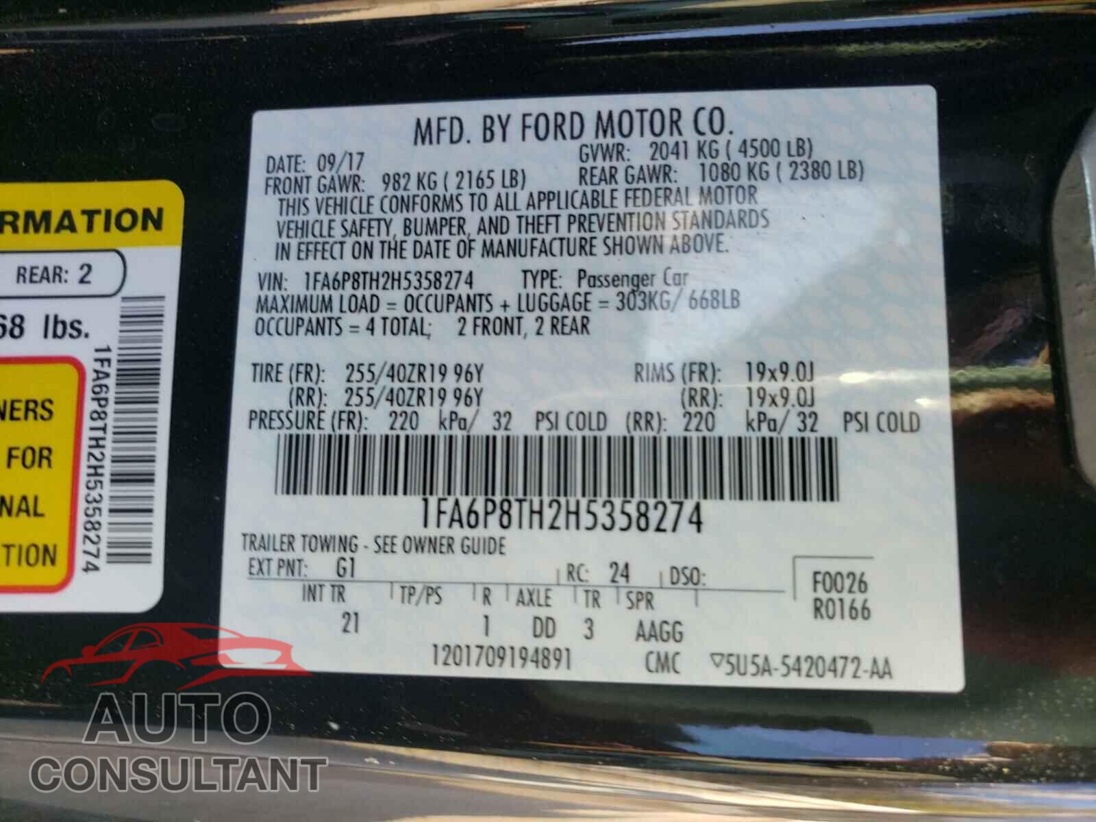 FORD MUSTANG 2017 - 1FA6P8TH2H5358274