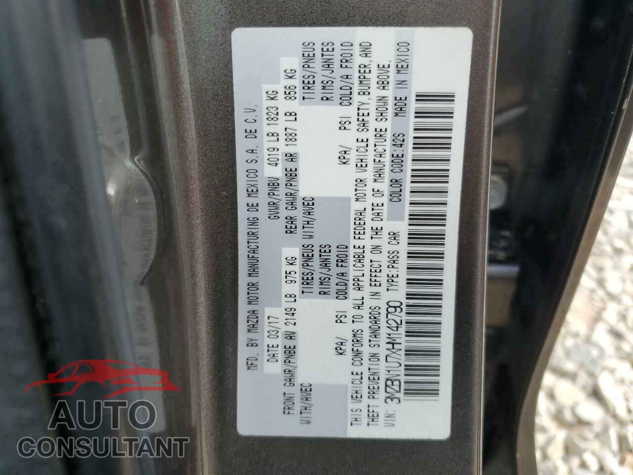 MAZDA 3 2017 - 3MZBN1U7XHM142790
