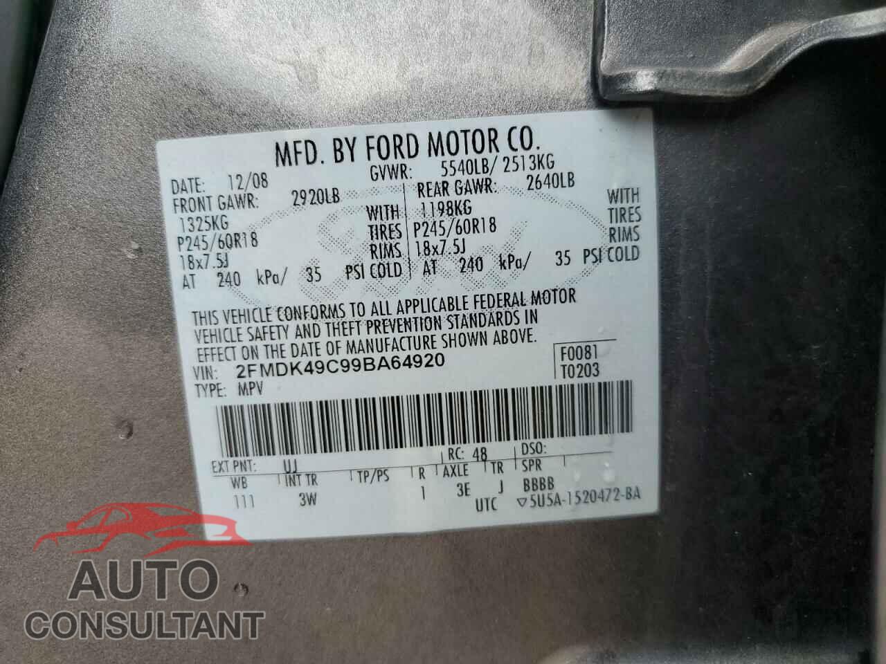 FORD EDGE 2009 - 2FMDK49C99BA64920