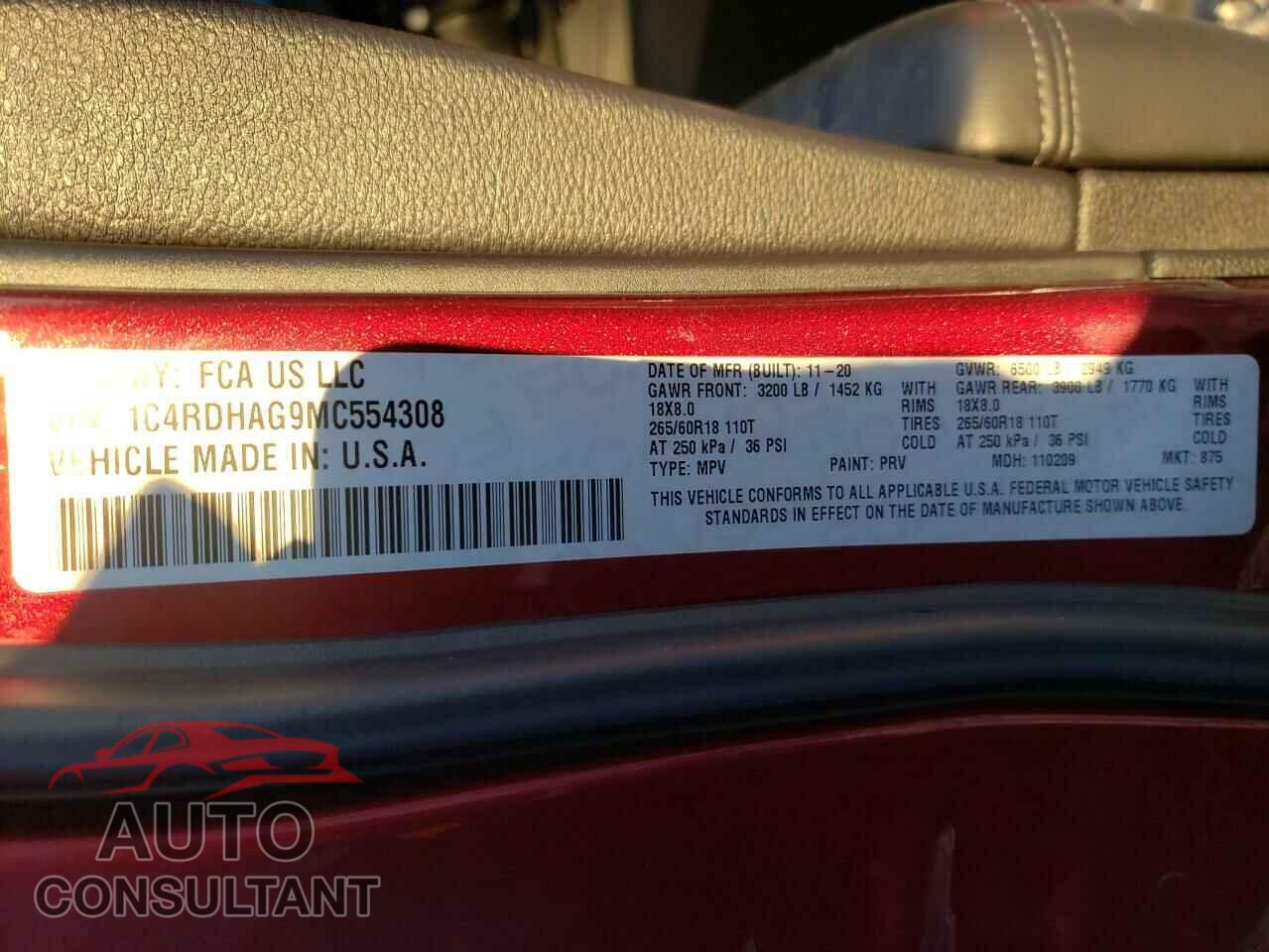 DODGE DURANGO 2021 - 1C4RDHAG9MC554308