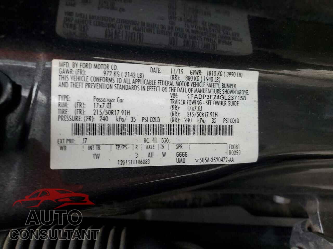 FORD FOCUS 2016 - 1FADP3F24GL237158
