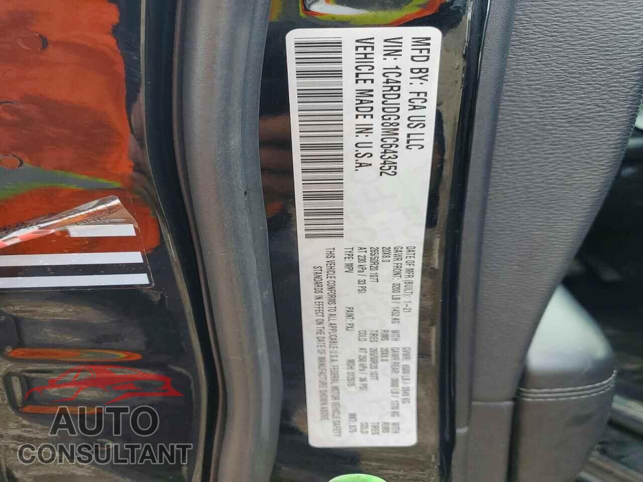 DODGE DURANGO 2021 - 1C4RDJDG8MC643452