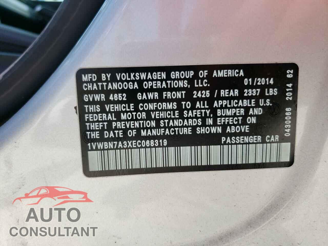 VOLKSWAGEN PASSAT 2014 - 1VWBN7A3XEC068319