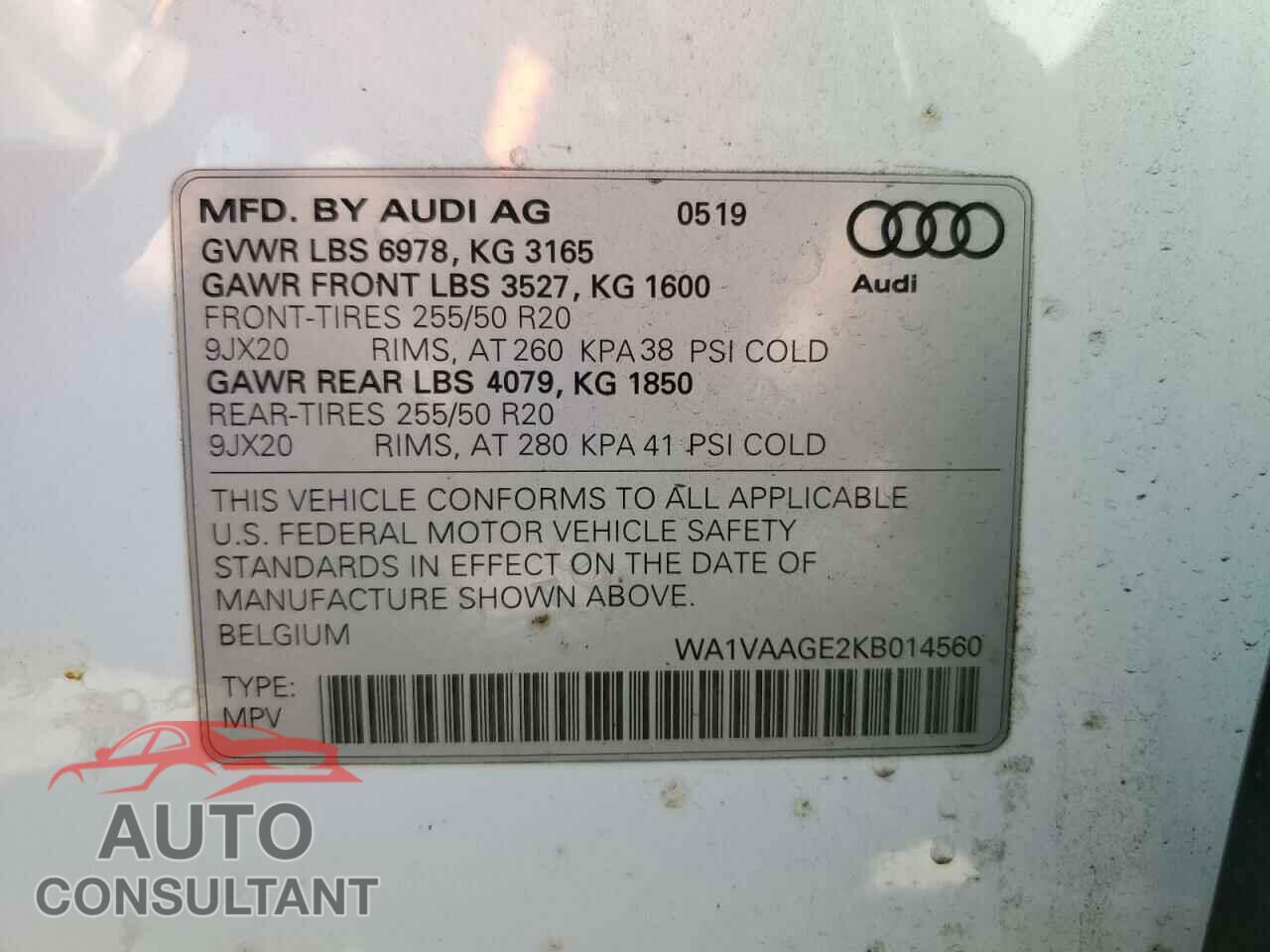 AUDI E-TRON 2019 - WA1VAAGE2KB014560