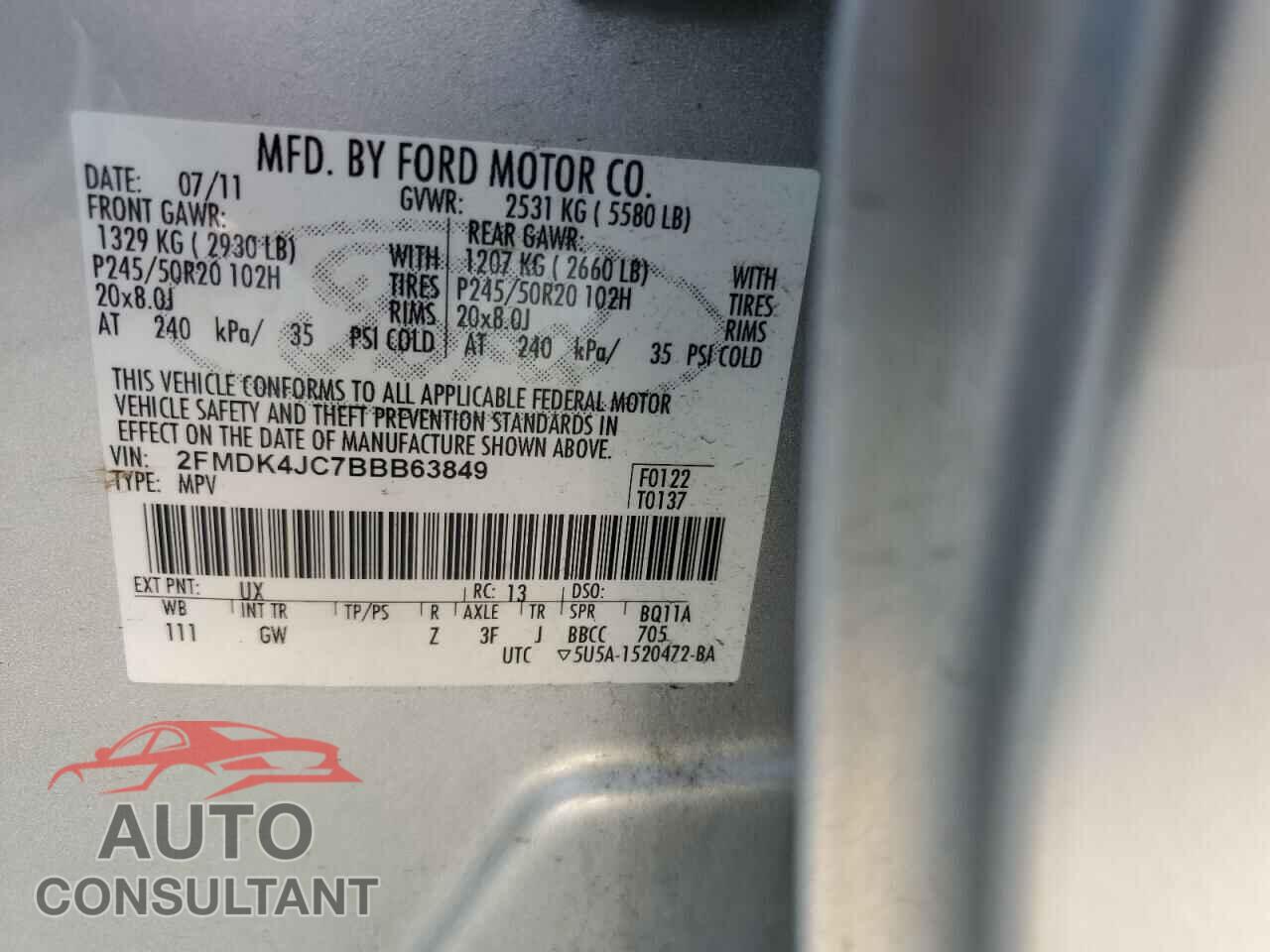 FORD EDGE 2011 - 2FMDK4JC7BBB63849