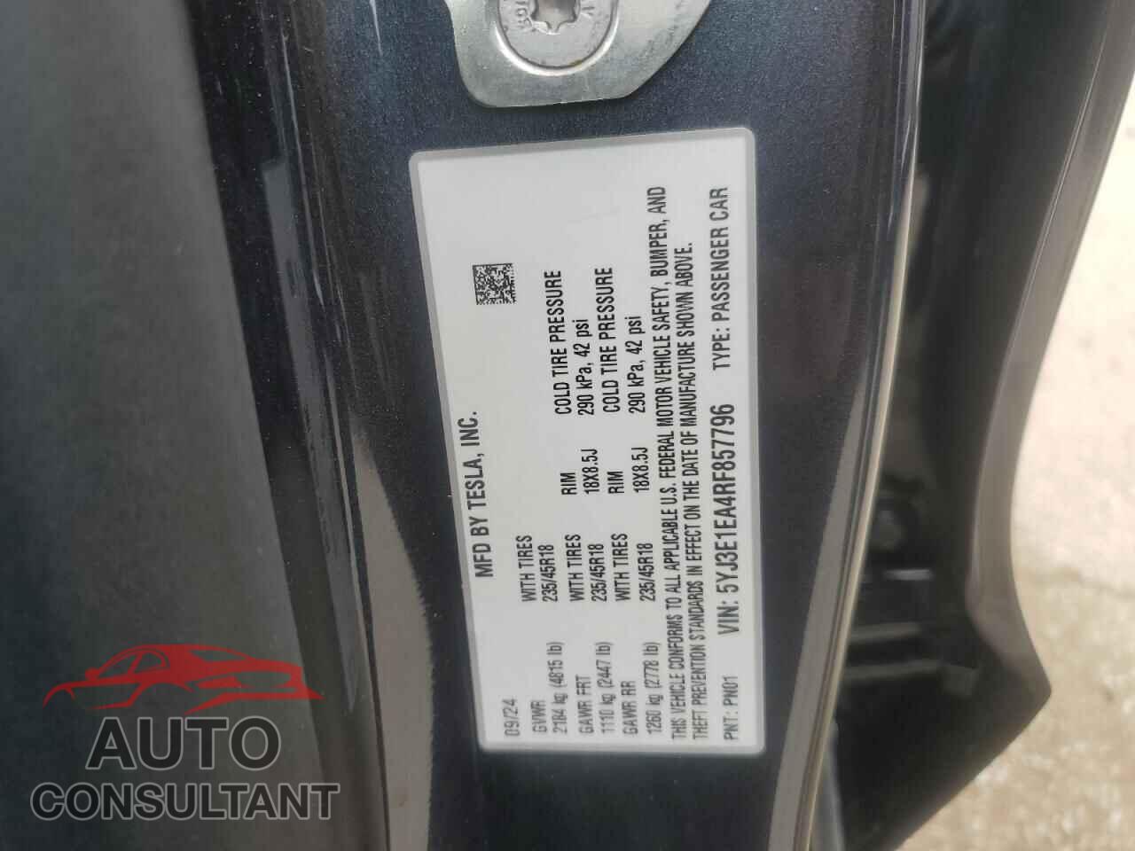 TESLA MODEL 3 2024 - 5YJ3E1EA4RF857796