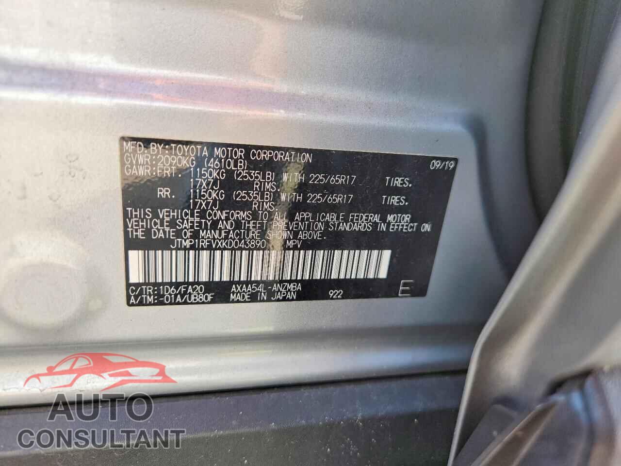 TOYOTA RAV4 2019 - JTMP1RFVXKD043890
