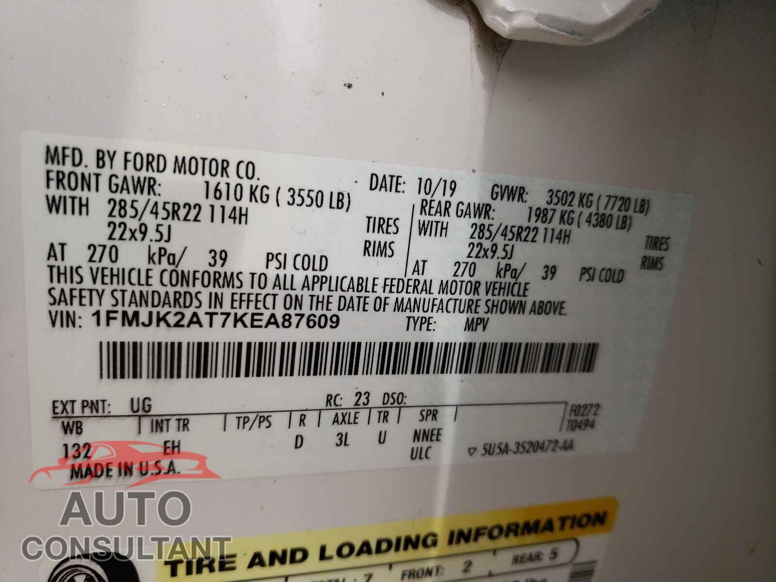 FORD EXPEDITION 2019 - 1FMJK2AT7KEA87609