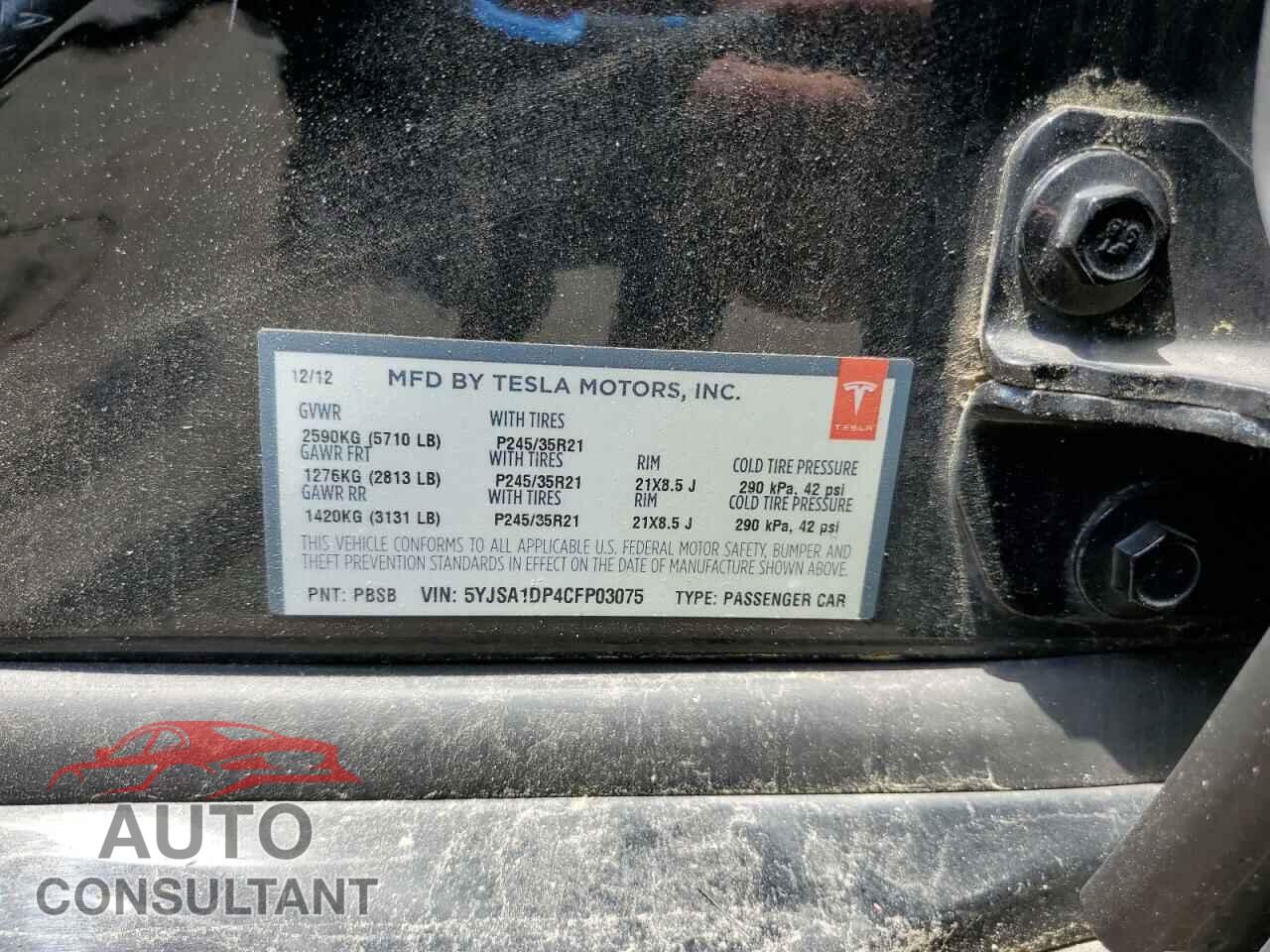 TESLA MODEL S 2012 - 5YJSA1DP4CFP03075
