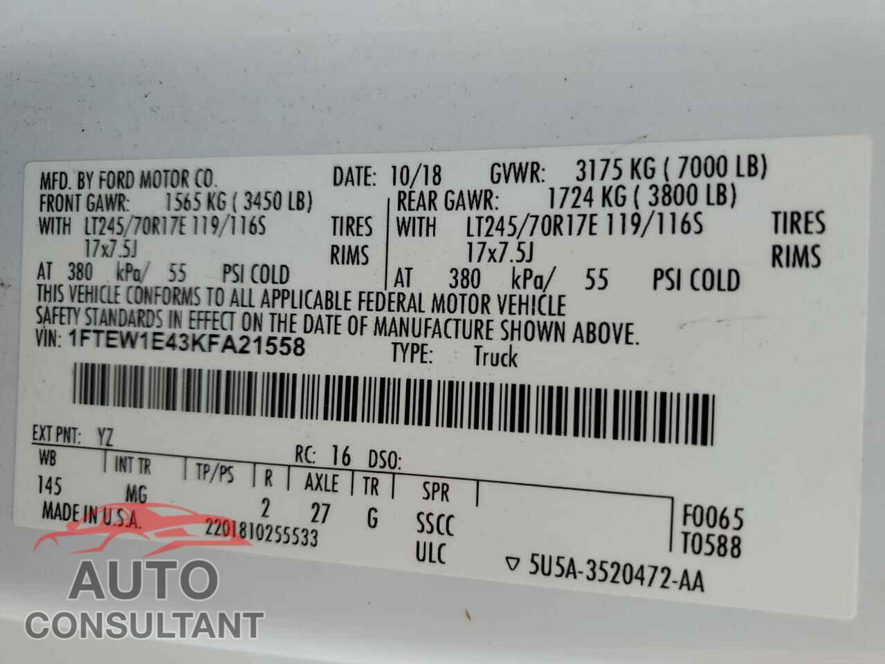 FORD F-150 2019 - 1FTEW1E43KFA21558