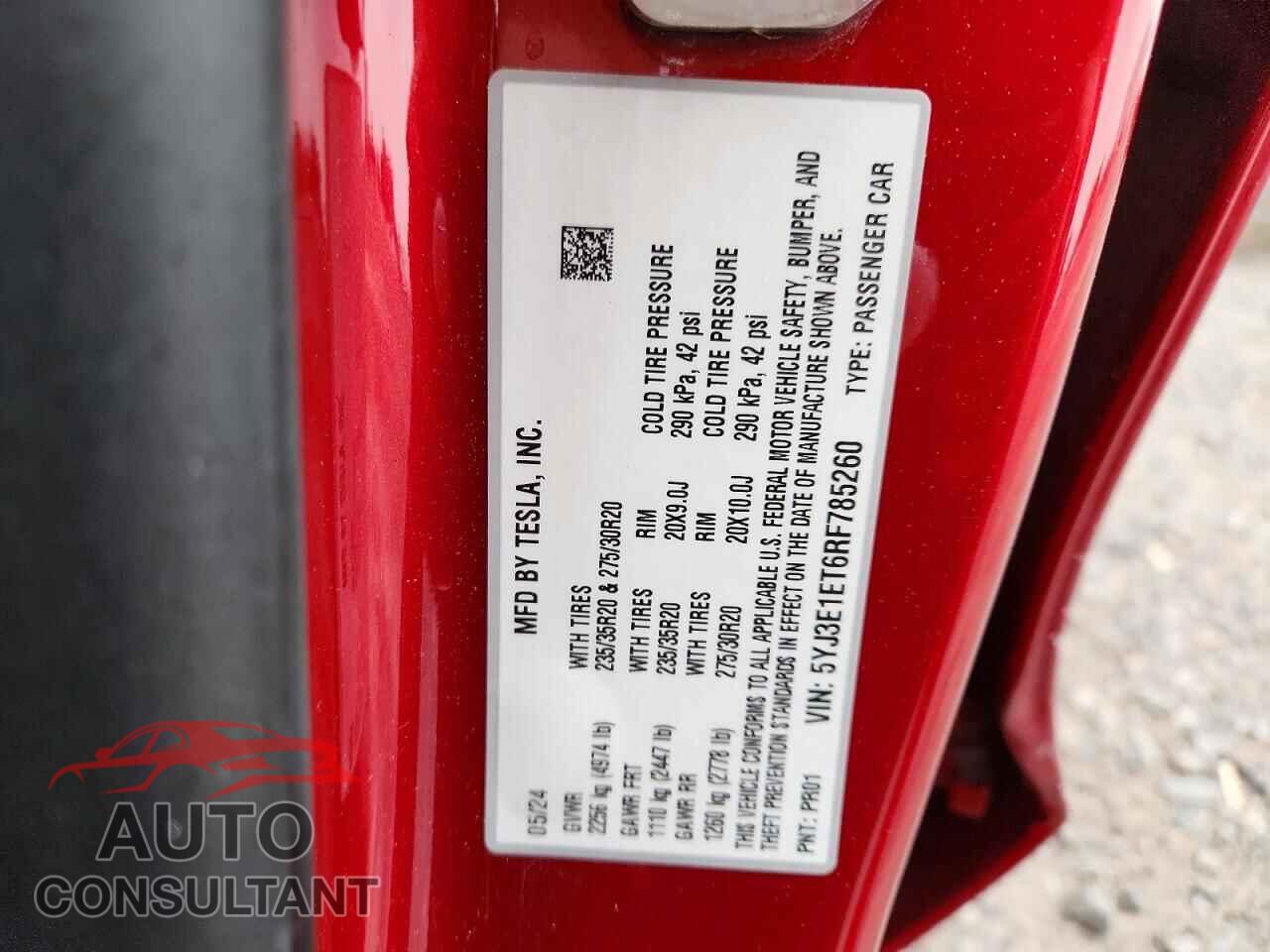 TESLA MODEL 3 2024 - 5YJ3E1ET6RF785260