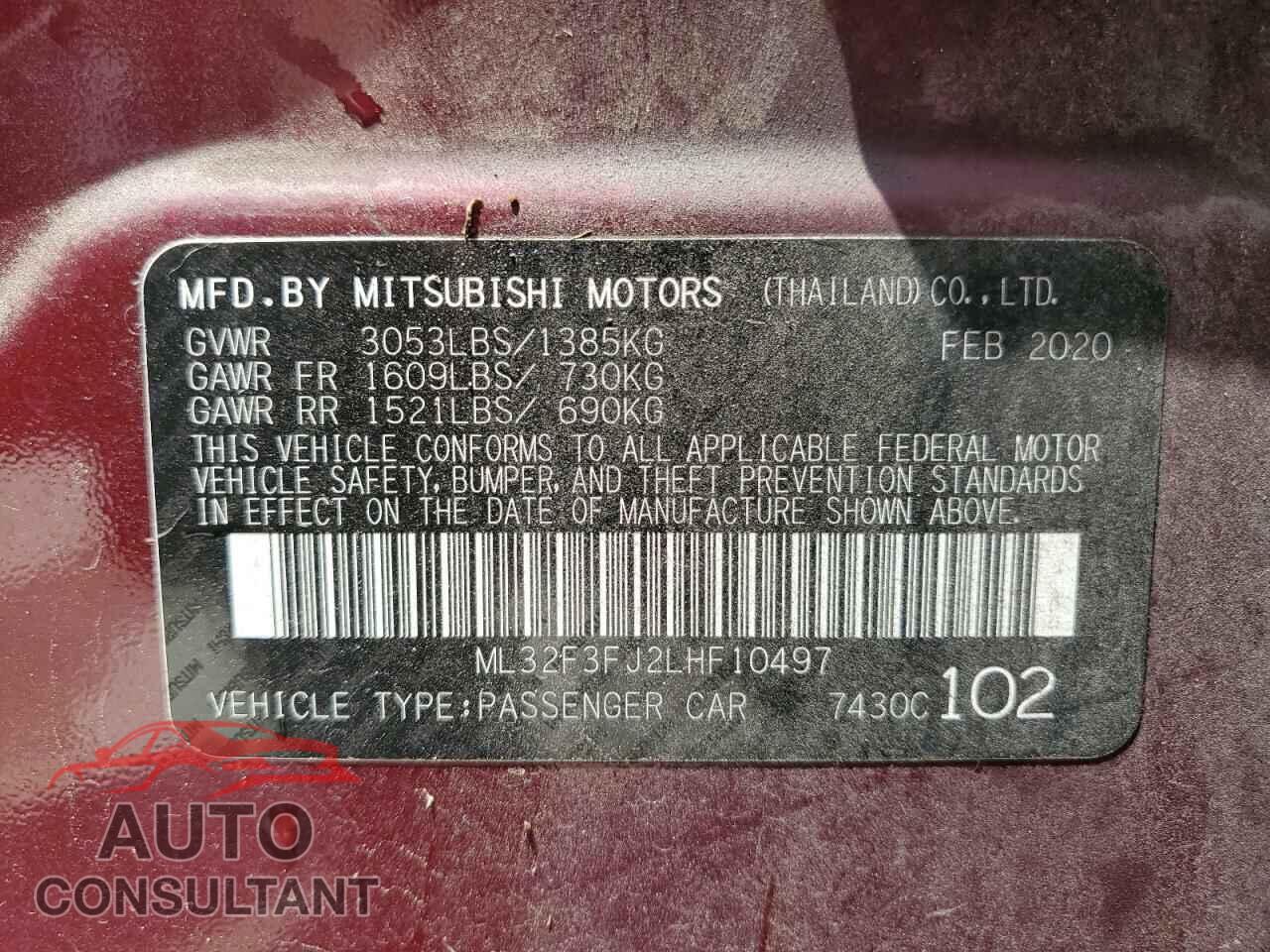 MITSUBISHI MIRAGE 2020 - ML32F3FJ2LHF10497