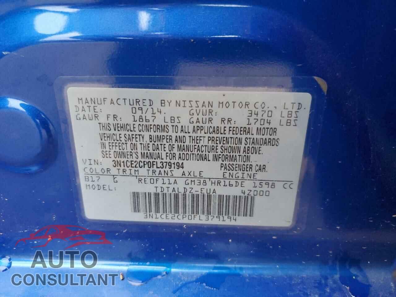 NISSAN VERSA 2015 - 3N1CE2CP0FL379194