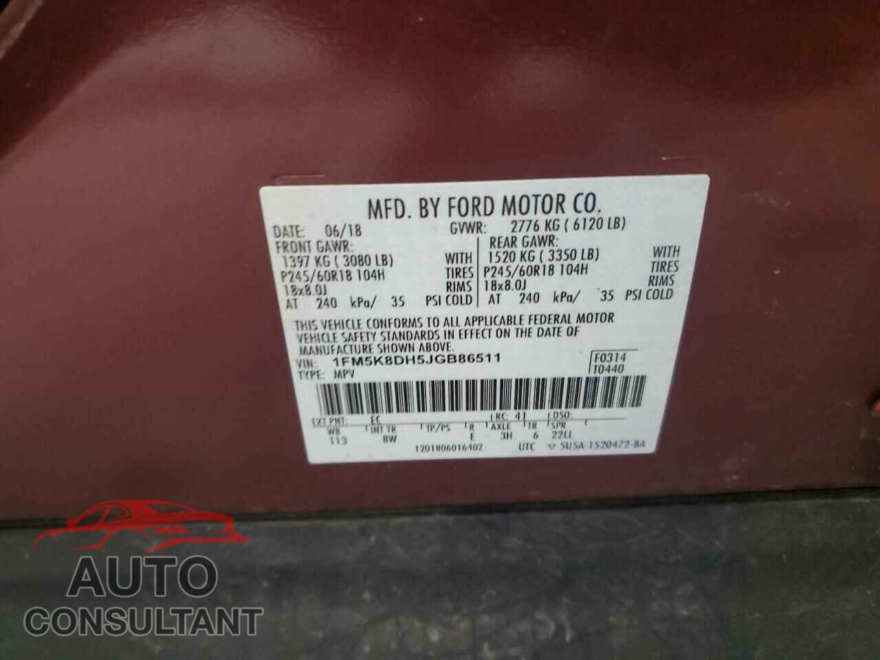 FORD EXPLORER 2018 - 1FM5K8DH5JGB86511