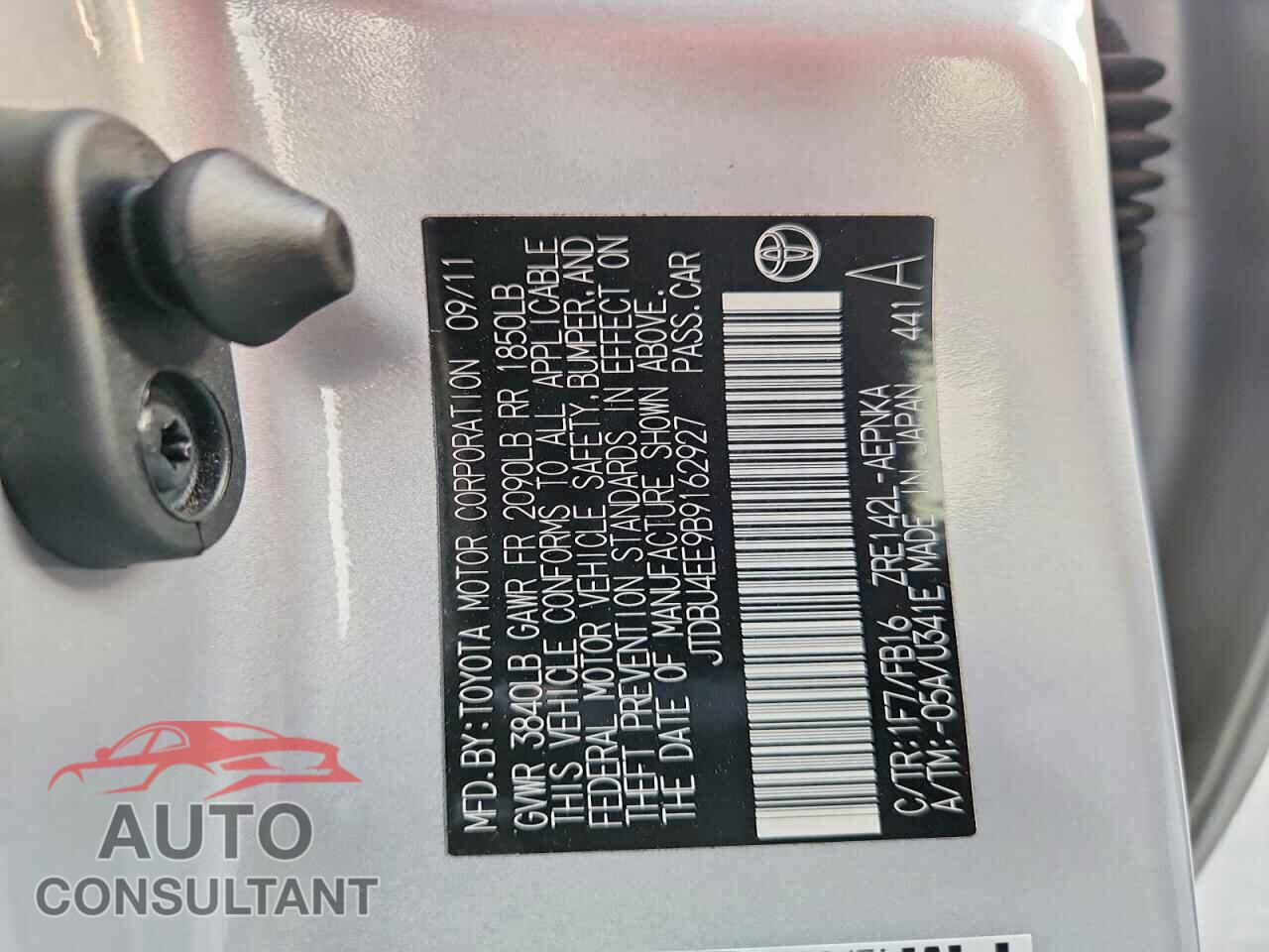 TOYOTA COROLLA 2011 - JTDBU4EE9B9162927
